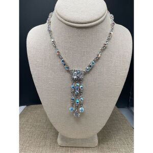 Rhinestone Statement Necklace Silver Prom Wedding Sparkle Bling